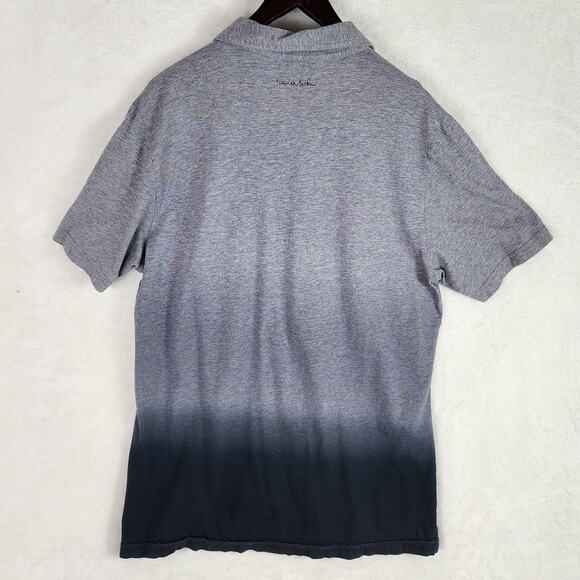 Travis Mathew Knit Polo Men L Grey to Black Ombre CCV Logo on Sleeve Pima Cotton - Picture 6 of 7